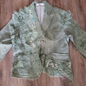 Green Embelished Designer Blazer Roma Rossi #3046